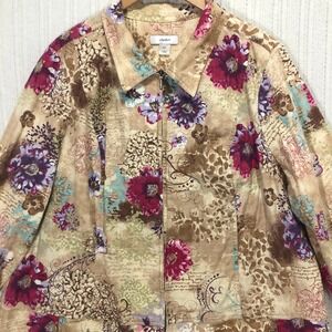 CJ Banks Colorful Floral Print Jacket Full‎ Zip Lightweight Women's Size 3X